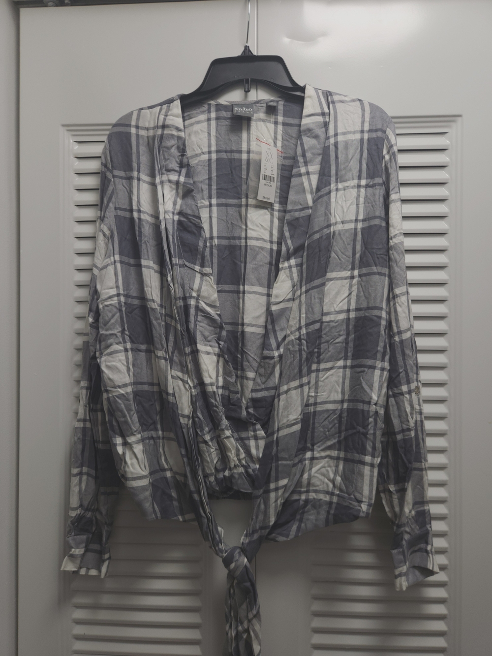 Soho New York & Company Plaid Tie-Front Blouse NWT Medium